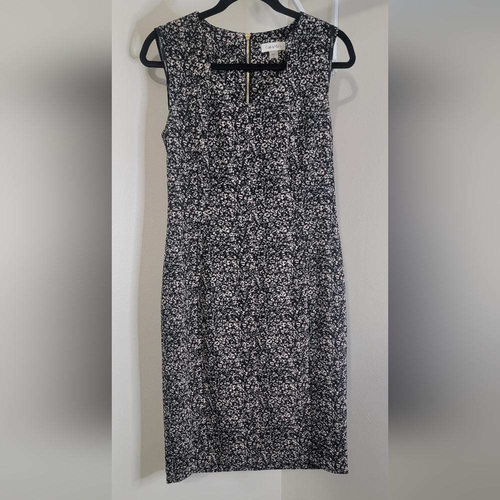 Calvin Klein Womens Dress Black Mariya Sleeve less Textured Sheath Knee Length